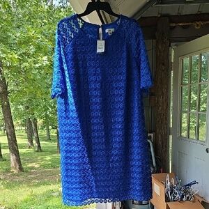 Cato Blue Sheath Midi Dress Crew Neck Short Sleeve